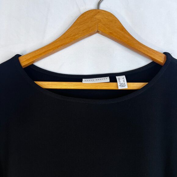 Susan Graver Black Basic Wide 3/4 Sleeve Top Scoop Neck Size Large Casual - Picture 3 of 7
